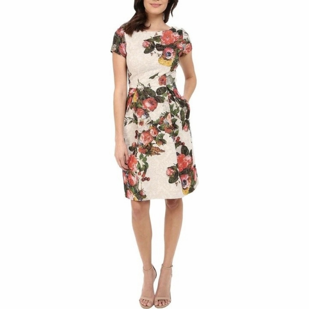 ADRIANNA PAPELL Floral Matelasse Fit & Flare Dress